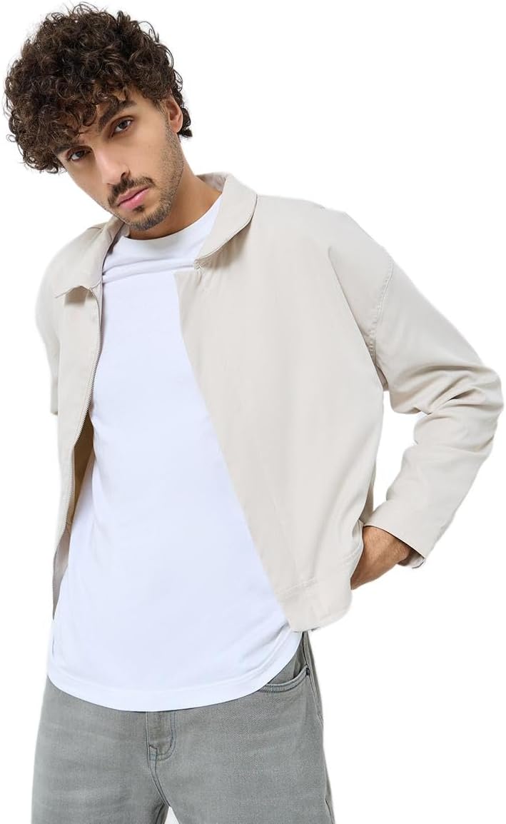 Men Boxy Smart Twill Harrington Jacket