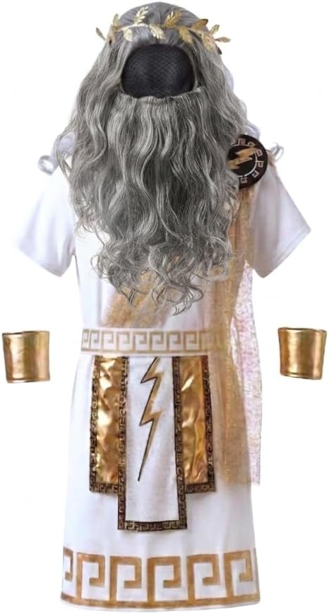 Dressy Daisy Boys Zeus Costume Ancient Greek God Roman Toga Outfit with Wig Beard, Mythology Dress Up Full Set for Halloween