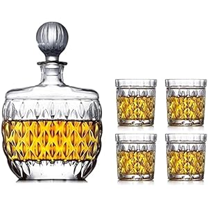 Whisky Decanter, Wine Decanter, 5 stks Whisky Decanter Glazen Set 100% Crystal Glass Wijnglazen met Glazen Cover…