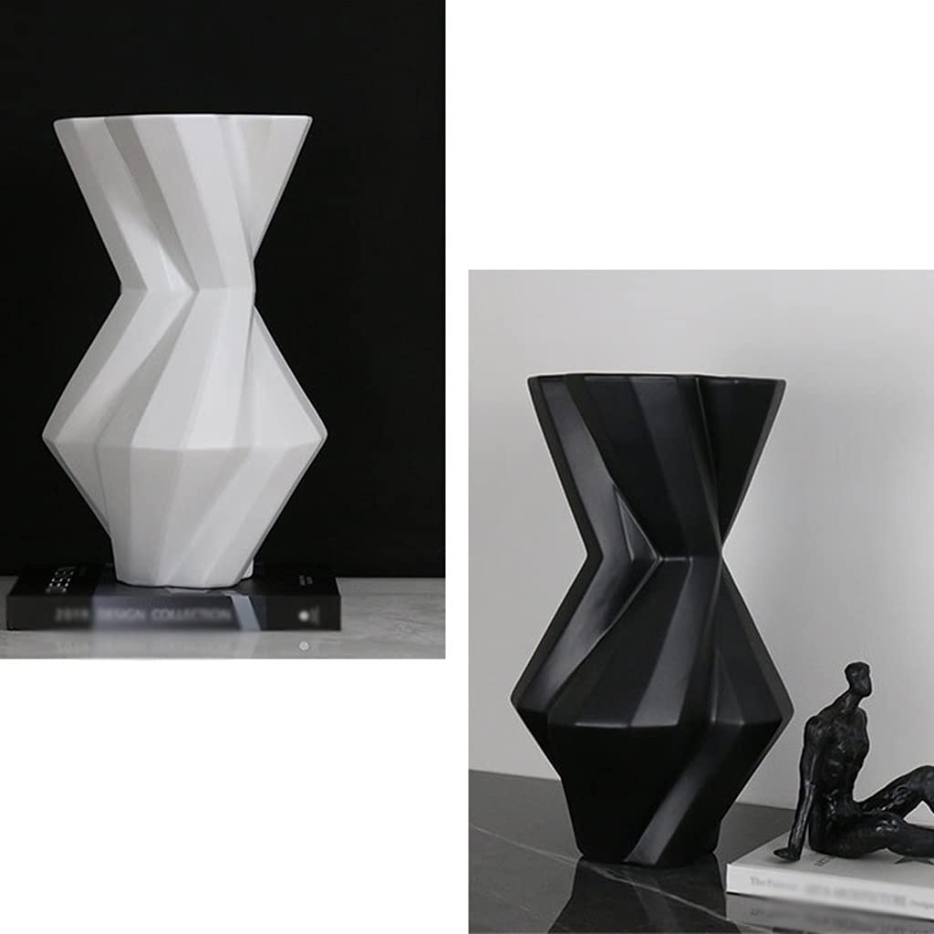 Jarrón para Mesa Jarrón de cerámica Decoración del hogar Personalizada Contenedor Flores Sala Estar geométrico Escritorio, Adecuado for Oficina en casa o Boda(Negro)