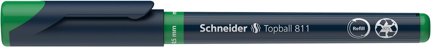 Schneider Topball 811 Ink Roller Ball Pens with Replaceable Cartridge 0.5 mm Pack of 10 Green