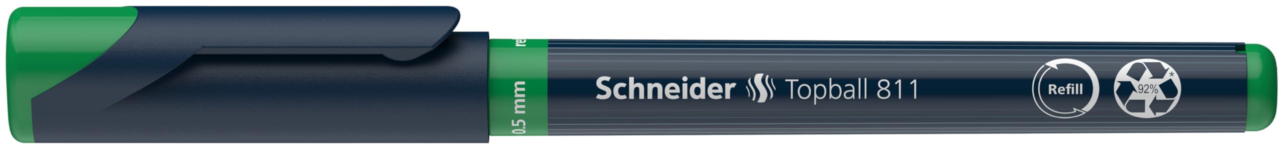 Schneider Lot de 10 stylos roller Topball 811 à pointe remplaçable 0,5 mm (Vert)