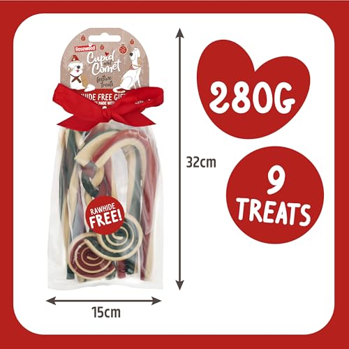 Rosewood Cupid & Comet Hundeleckerlis 280g – Ohne Rohleder, mit echtem Huhn und Süßkartoffel – Sicherer, gesunder Weihnachtssnack für Hunde – Geschenkidee für Weihnachten oder besondere Anlässe