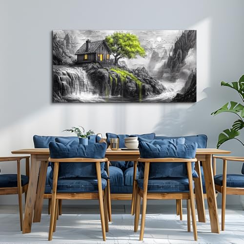 ERQINHUA Black And White Wall Art Canvas Wall Painting For Living Room Large Wall Decor For Bedroom Office Mural Green Tree Landscape Picture Artwork Modern Inspiration Posters Home Decor 24"X48"