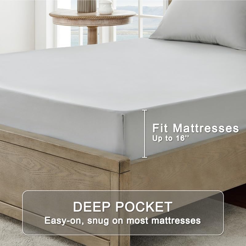Image of FreshCulture California King Sheet Sets - Brushed Microfiber - Deep Pockets - Easy Care - Cooling & Breathable Bed Sheets - 4 Pieces Hotel Luxury Cal King Sheets (Light Grey)
