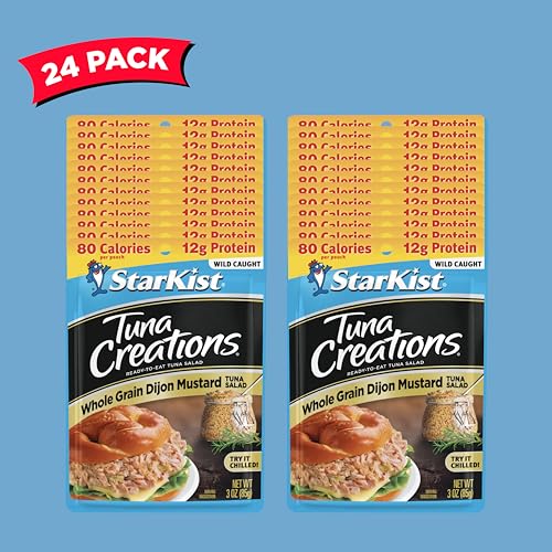 Image of StarKist Tuna Creations Whole Grain Dijon Mustard Tuna Salad Pouch (3.0 oz - 24 Pack) Wild Caught, High Protein Shelf Stable Seafood, No Draining, Ready to Eat for Salads and Sandwiches