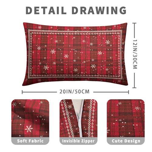 Kwlegh Christmas Plaid Lumbar Pillow Covers Red Green Xmas Buffalo Checkered Throw Pillow Covers 12x20 Set of 2 Winter Tartan Snowflakes Rectangular Pillow Case for Home Decor Couch Sofa by Kwlegh - Used condition - Image 7