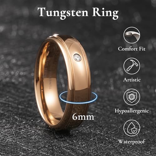 Image of King Will Men's Women's Tungsten Carbide Ring 24k Gold Plated Rose Gold Plated Domed Polished Finish Wedding Band
