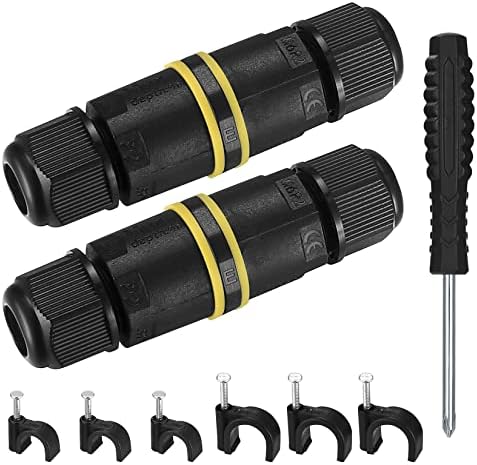 IP68 Waterproof Junction Box, Outdoor Cable Electrical Connectors, Wire Connector External Sleeve Coupler, Extension Electrical Cable Protector Boxes for Cable Diameter Ø 4mm-8mm (Black-2 Pcs)