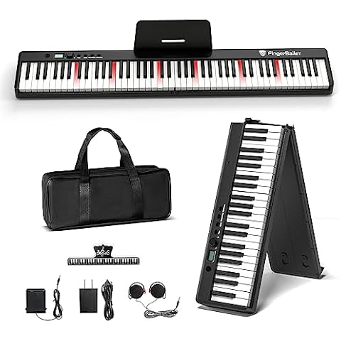 FingerBallet Portable Piano Keyboard, Semi-Weighted Folding Digital Piano 88 Light Up Key, Full Size, Wood Grain, Electric Piano Keyboard w/MIDI Bluetooth, Suitable for Adult, Toddler, Kids Cover
