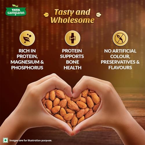 Image of Tata Sampann Classic Salted & Roasted Almonds /Badam, Flavourful & Crunchy Snack, Handpicked, Salted & Slow Roasted Almonds, Rich in Protein, Magnesium, and Phosphorus, No Artificial Colours, Preservatives & Flavours, 190g