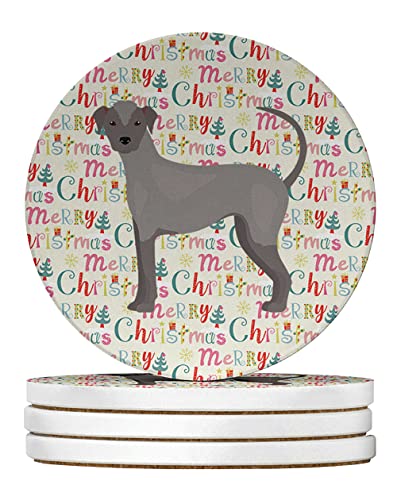 Caroline's Treasures Ecuadorian Hairless Dog Merry Christmas Large Sandstone Coasters Pack of 4 Absorbent Round Coasters Decor Gifts for Men or Women, 4 in, Multicolor