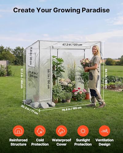 Image of VEVOR Walk-in Greenhouse, 76.8 inch x 30.3 inch x 66.1 inch Greenhouse for Outdoors with Windows, PE Cover, Roll-Up Zipper Door, Walk in Green House Kit, Portable Plant Garden Hot House for Backyard, Outside