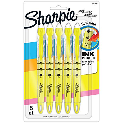 Sharpie Liquid Highlighters, Chisel Tip, Fluorescent Yellow, 5 Count Deal