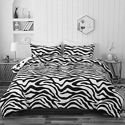 TEALP Double Bedding Sets Black and White Cow & Zebra Duvet Cover Reversible with 2 Pillow Cases(200 * 200, Double)