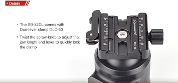SUNWAYFOTO XB-52DL Tripod Ball Head w Arca Compatible Duo Lever Screw Clamp Low Profile 132lb Max Load
