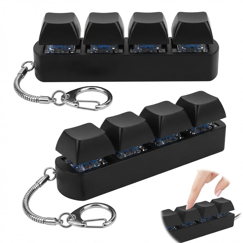 2 Pcs Keyboard Fidget,Keyring Keychain,Key Board Clicker,4-Button Gadget Click Button Keycap Keys,Decompression Stress Relief Finger Caps to Pass Time (2, Black) — image 1