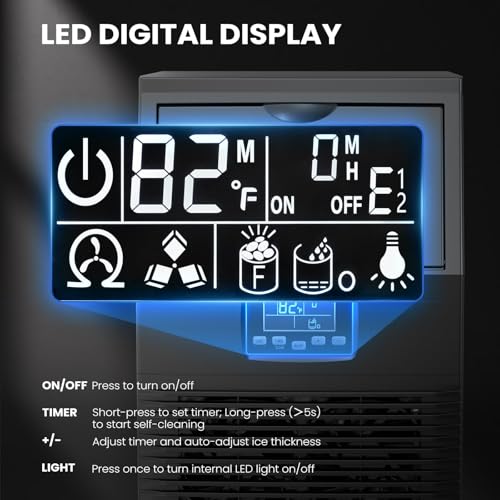 Image of Kismile Commercial Ice Maker Machine, 66LBS /24H, 24H Timer, LCD Panel, Self-Cleaning, Stainless Steel, Under Counter Ice Cube Maker for Home Bar, Include Scoop & Connection Hose