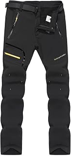 Waterproof Hiking Trousers Mens, Fleece Lined Trousers, Winter Warm Ski Trousers, Softshell Trousers With Expandable Waist(黑色,M)