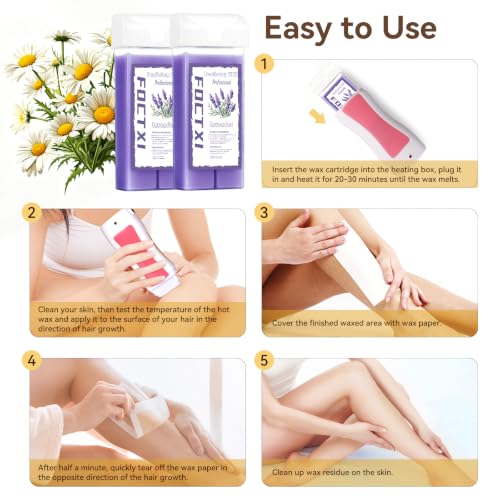 Image of Roll On Wax kit, Wax Roller Kit for Hair Removal with 2 Lavender Soft Wax Cartridge, 100 Non-Woven Wax Strips & 10 Wipes, Sensitive Skin Roll on Waxing Kit for Women