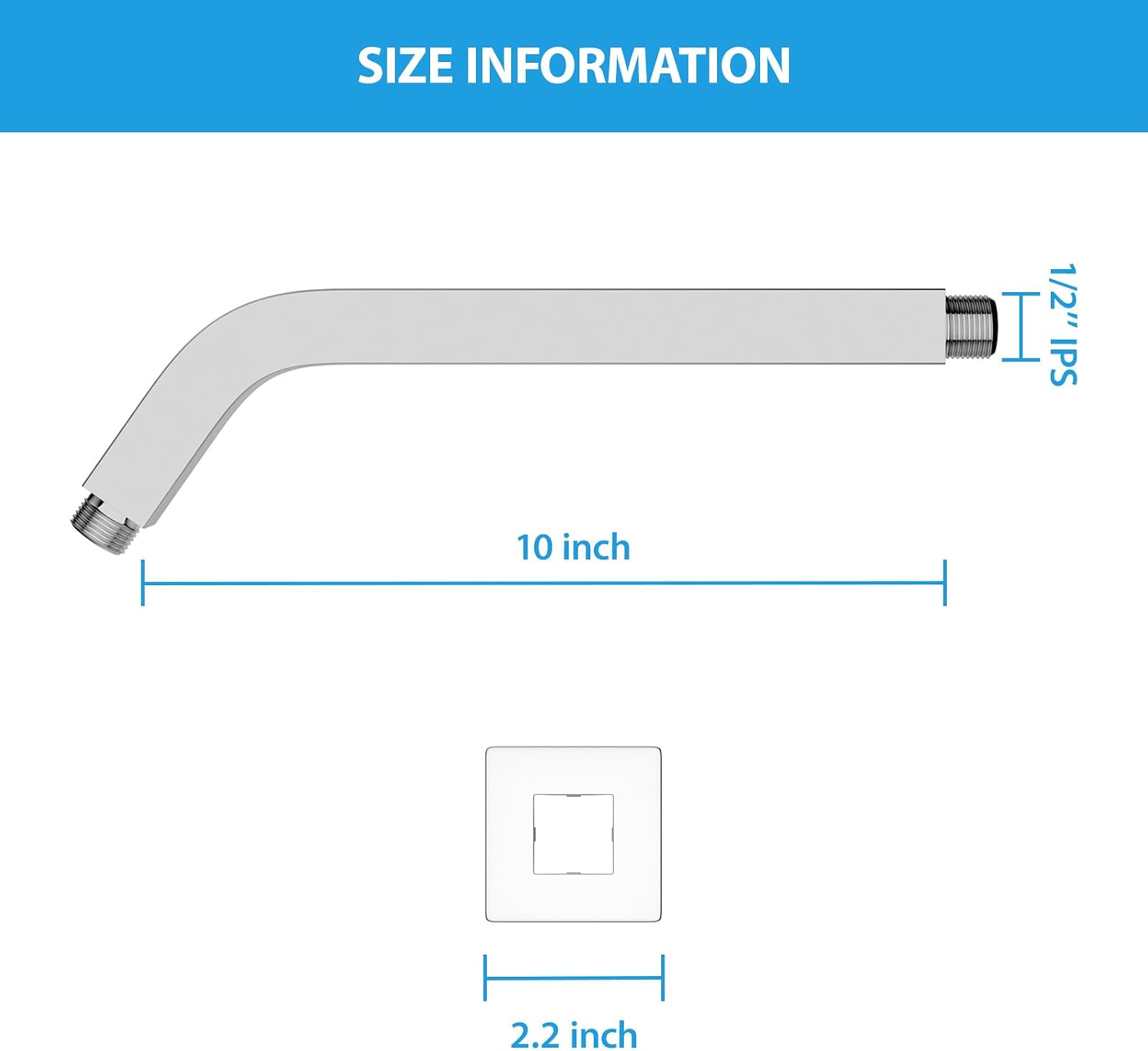 Lordear Wall Mounted Shower Arm, 10 Inch Shower Pipe with Flange, 1/2 NPT Square Shower Stem for Shower Head, Chrome