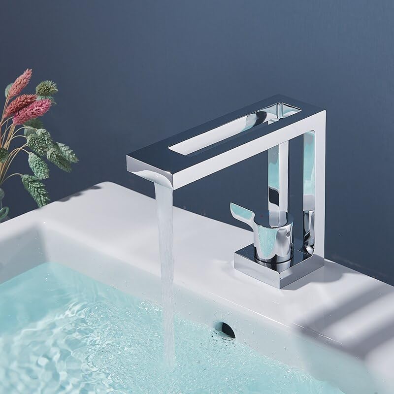 Mitigeur d'eau chaude froide chrome robinet de lavabo moderne évier salle de bain conception creuse