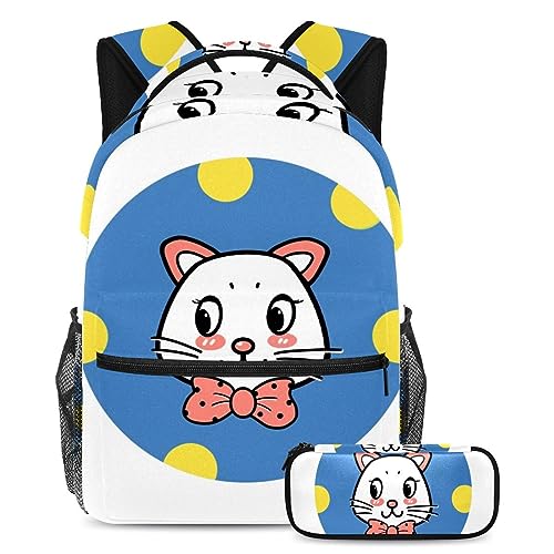 Sac à dos chat mignon et cartable enfant multicolore avec trousse de voyage ado