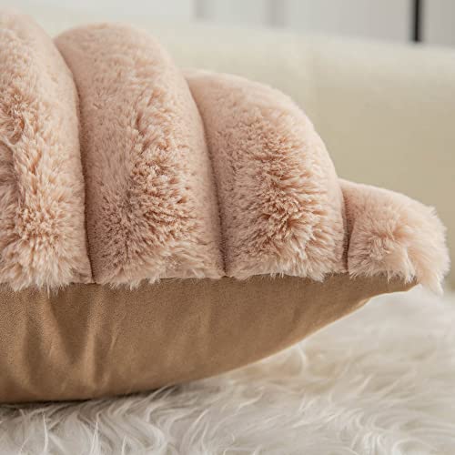 Neelvin Camel Faux Fur Cozy Soft Striped Decorative Throw Pillow Covers 12x20 inch Set of 2,Velvet Pillowcase Cushion Case for Sofa Couch by Neelvin - Used condition - Image 6