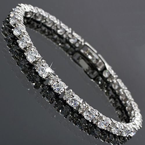 Braccialetto Tennis RIZILIA In Oro Bianco Con CZ E Pietra Natale - 18cm, Ottone Placcato