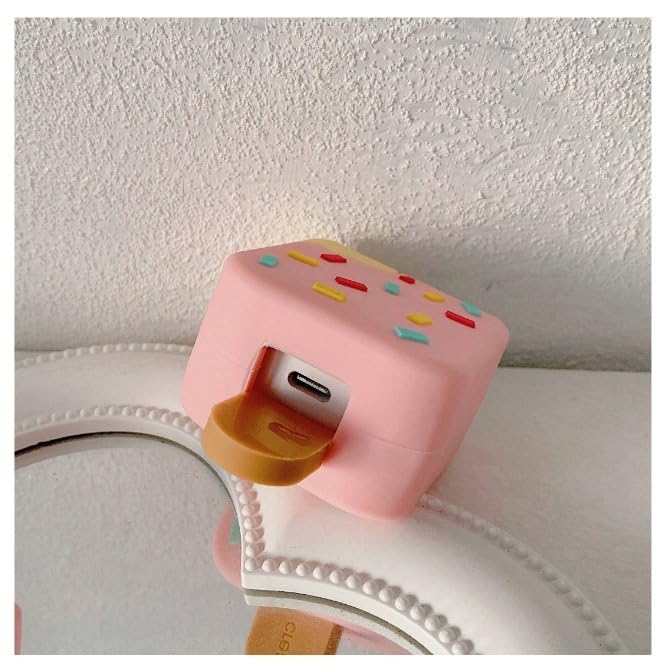 Image of Cable Protector with 3D Cute Pattern for iPhone Charger only18W & 20W | Data Line Wire Saver Charger Protective Cable Full Protection Set of-1 (Pink ICE Cream)