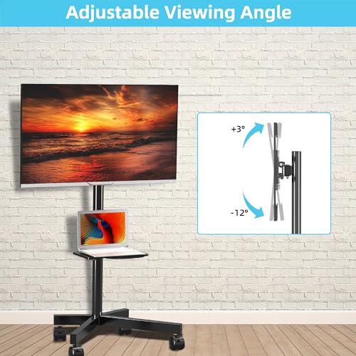 Mobile TV Carts on Wheels for 21-60 Inch Flat/Curved Panel Screens TVs - Height Adjustable Floor Trolley Stand with Shelf Holds up to 77lbs - Max VESA 400x400mm - Thumbnail 5