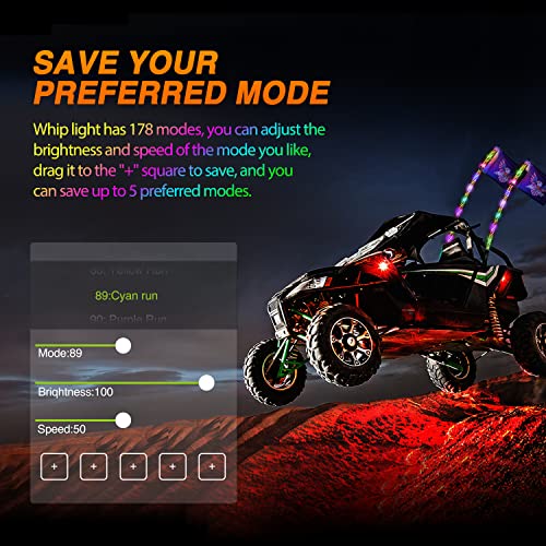 Image of Nilight 2PCS 4FT RGB LED Whip Light Remote App Control for ATV UTV Polaris