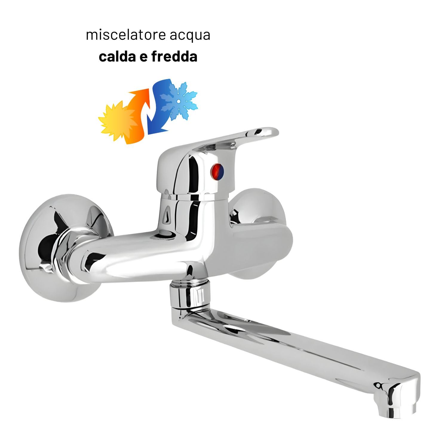 Miscelatore Rubinetto A Muro per Lavello Cucina Erogazione Orientabile