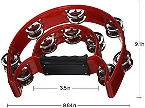 ROSENICE Tambourine Half Moon Double Row Metal Jingles, hand tambourine (Red)