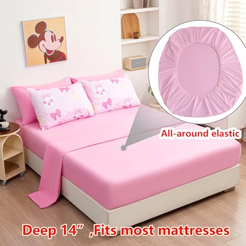 Image of Cartoon Bedding Set - Super Soft Microfiber Twin Size 5 Piece Pink Bow Kitten Comforter Set with Sheets, Pillowcase & Sham for Girls, Bed in a Bag (Pink Cute Bow Cat, 5 Piece Twin Size)