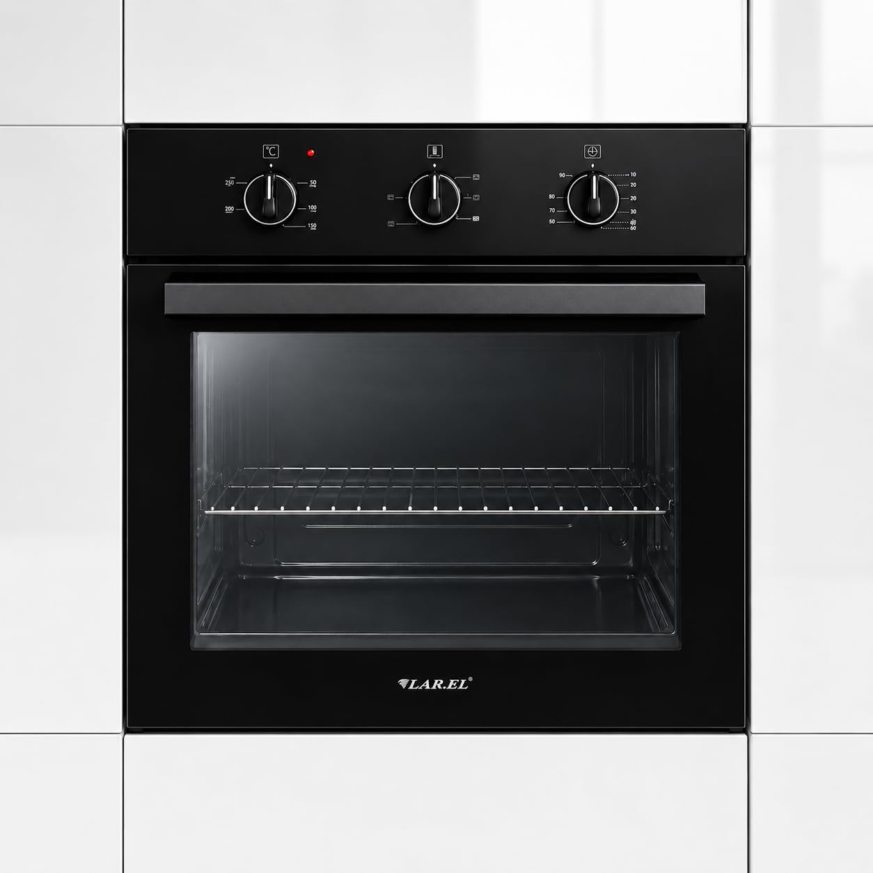 Forno da Incasso NERO LAR.EL 60 cm Elettrico Ventilato Turbo 5 Funzioni con Termostato Timer Meccanico Luce Interna Doppio Vetro Leccarda e Griglia