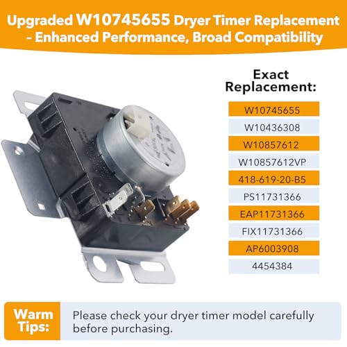 Image of W10745655 W10436308 Dryer Timer Replacement, Genuine OEM Quality, Replaces WPW10745655, W10857612, AP6003908, PS11731366, Fits Whirlpool, Maytag, Amana, Admiral, Roper Dryers, 2-Year Warranty