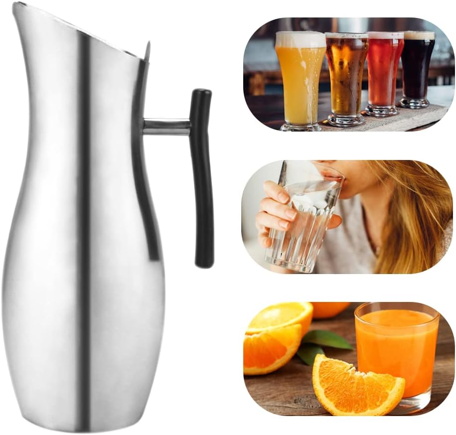 Stainless Steel Water Pitcher 2L/70oz Drum Shaped Drink Carafe Juice Jar Metal Pitcher Mirror Polishing for Kitchen Refrigerator Bars Restaurants by MUGLIO - Image 4