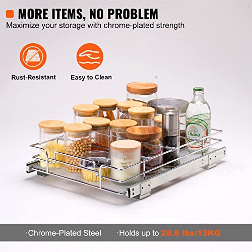 Image of VEVOR 12.5 inchWx16.5 inchDx3.5 inchH Pull Out Cabinet Organizer, Heavy Duty Slide Out Pantry Shelves, Chrome-Plated Steel Roll Out Drawers Storage, for Home, Under Sink, 14 inchWx17.5 inchDx7 inchH Install Size for Cabinet