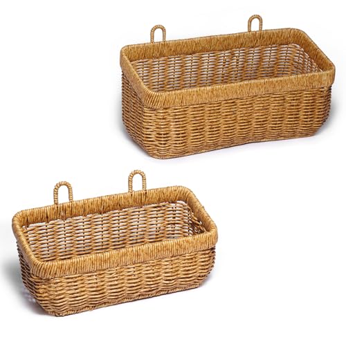 Panier Rangement, Panier Osier Suspendu Pour Cuisine, Bain, Salon, Lot de 2 Panier Mural,Rangement Et Organisation De La Salle De Bain, Maison Organisation...