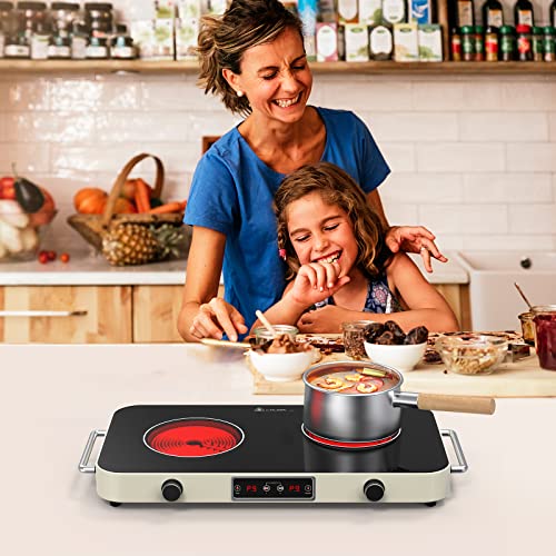Qtyancy Electric Cooktop, Portable Electric Stove 110V 2 Burners 9 Heating Levels With 2 Handle, 2200W Knob Control Child Safety Lock & Timer #TOP5
