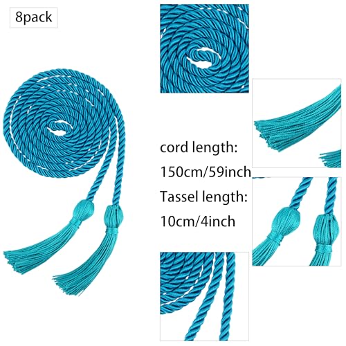 Image of Trounistro 8 Pieces Graduation Cords Yarn Honor Cords with Tassel for College Graduation Students (Teal)