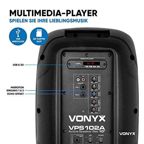 Vonyx VPS102A Aktivboxen Set mit Lautsprechern und Ständern