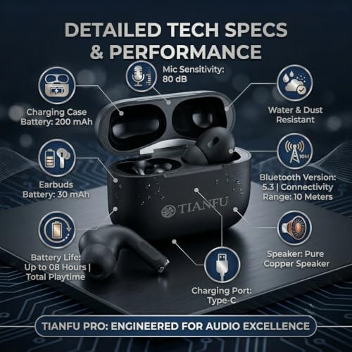 Image of TWS True Wireless in Ear Earbuds with 20 Hours Playback, Type-C Charging | HD Stereo Sound, Built-in Mic, Touch Control | E2-mic Clear Calls, Music, Gaming, Made in India Bluetooth V5.3 (Black)