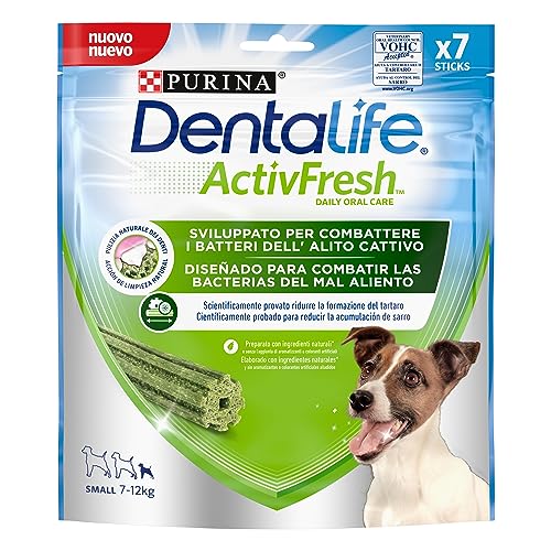 Dentalife Purina Activfresh Small, Snack Dental, mal aliento, premio para perros pequeños, Mini , bolsa de 7 sticks