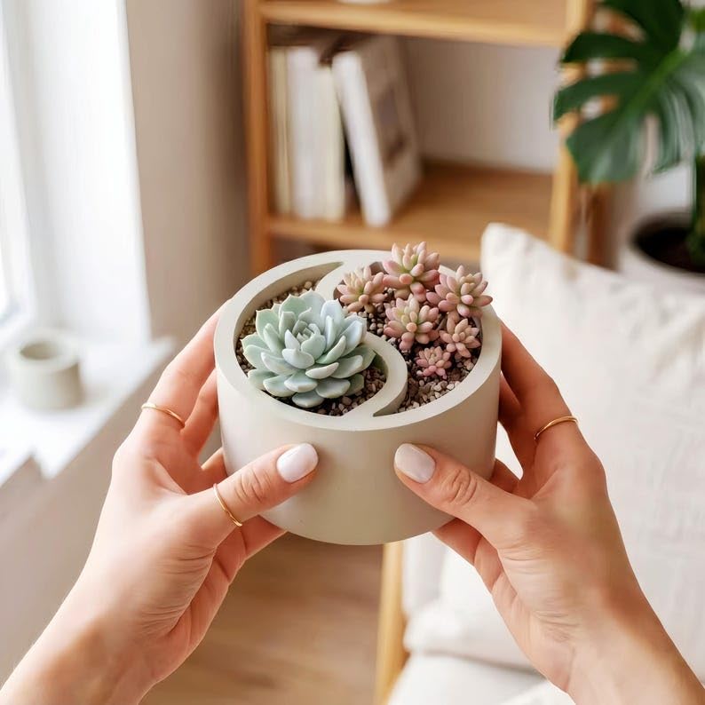 Yin Yang Silicone Planter Mould, 14x7 cm, DIY Concrete Pot | Dual Compartment, Succulent Planter, Reusable Mould, 5.51in Diameter, Home Decor Craft-image-19