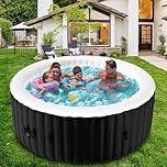 4-6 Person Inflatable Hot Tub, 264Gal Portable Blow Up Hot Tub with 130 Strong Bubble Jets, Leak-Resistant PVC Round Outdoor Spa with Heater Pump and Insulated Cover, 208 * 65CM
