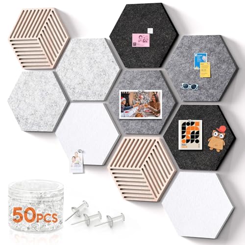 Tableau d'affichage en liège hexagonal Lot de 10 panneaux muraux avec 100 punaises