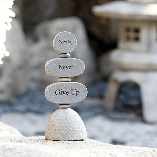 Never Never Give Up Engraved Stones Zen Garden Sculptures Rock Cairn