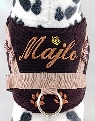 Hundegeschirr S M L XL XXL Brustgeschirr mit Wunsch Namen bestickt Braun für kleine mittelgroße und große Hunde